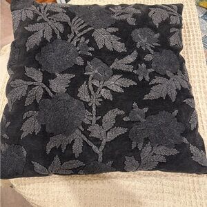 Pottery Barn Black and Gray Floral Accent Pillow